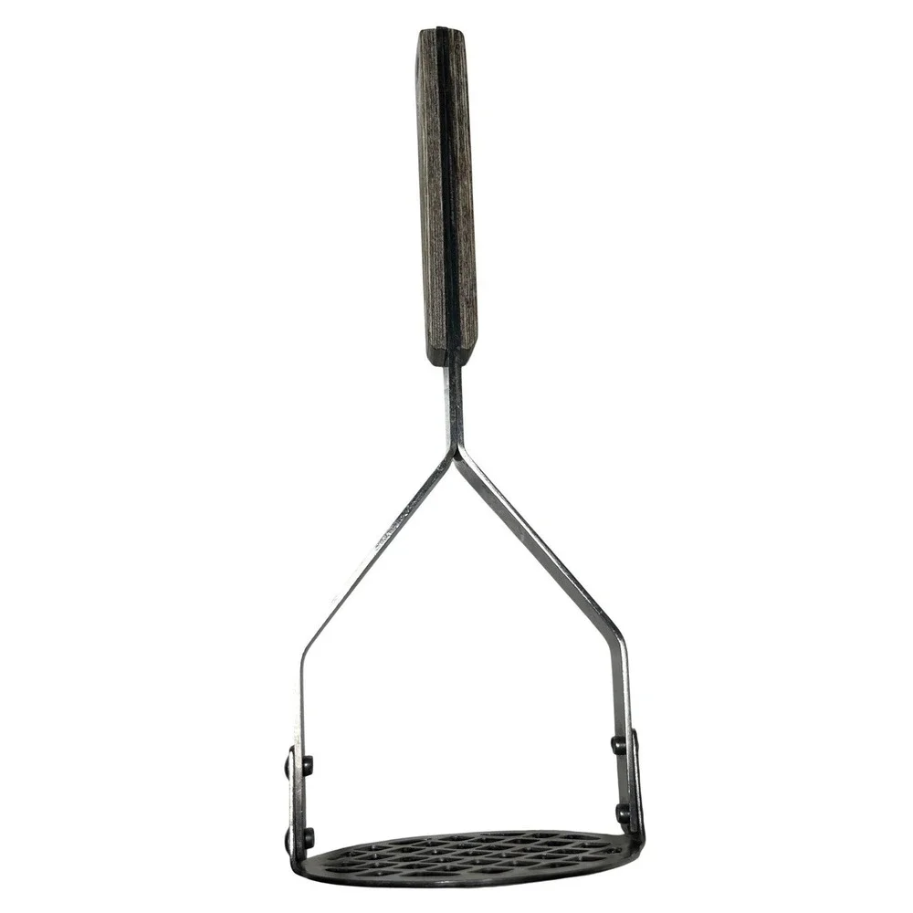 Vintage Stainless Steel Potato Masher‎ Wood Handle Round Grid Taiwan 10 inch